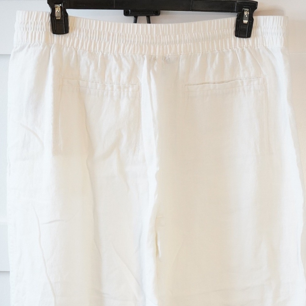 Athleta, White 100% Linen Blend Wide Leg Pants Size 16 Elastic Waist Drawstring - Picture 5 of 7